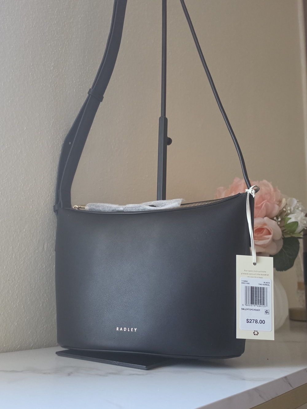 Radley London The Kensal Small Ziptop Genuine Leather Crossbody Bag - Black NWT